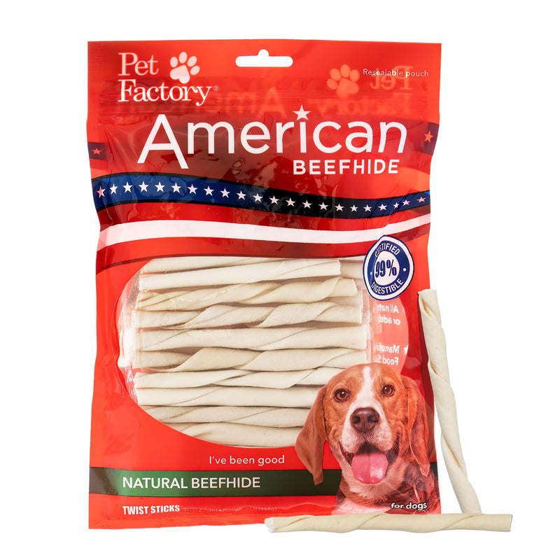Pet Factory American Beefhide 5in Twist Sticks Dog Dental Chews - Natural Rawhide Dental Chews for Small to Medium Dogs, Promotes Oral Health - Natural, 5 Inches (1 lb Pack)