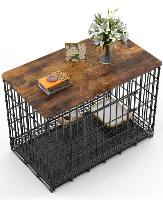 GooComfy Dog Crate Topper for 36'' Dog Cage, Dog Kennel Topper Wood Countertop, Foldable Dog Crate Table Top (Crate Not Include)