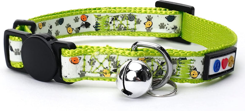 Pawtitas Glow in the Dark Cat Collar with Breakaway Safety Buckle & Bell Adjustable Kitten Collar