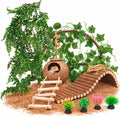 10PCS Crested Gecko Tank Accessories, Reptile Plants Bridge Vines, Coconut Shell with Ladder for Lizard, Chameleon Cage,