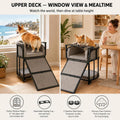 Dog Window Perch with Stairs – 6-in-1 Velvet Pet Sofa with Ramp, Detachable Feeding Tray, Privacy Blackout Curtain, 360°