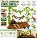 Crested Gecko Tank Accessories, Reptile Bridge and Plants with Coconut Shell Ladder Hideout, Natural Terrarium Decor for