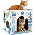 Cinrobiye Cardboard Cat House with 2 Pcs Scratching Pad，Pet Hideaway Cave Board Bed Playhouse Condo Box Decor Small Animals Scratcher Bed for Indoor Cats Kittens Rabbits Bunny