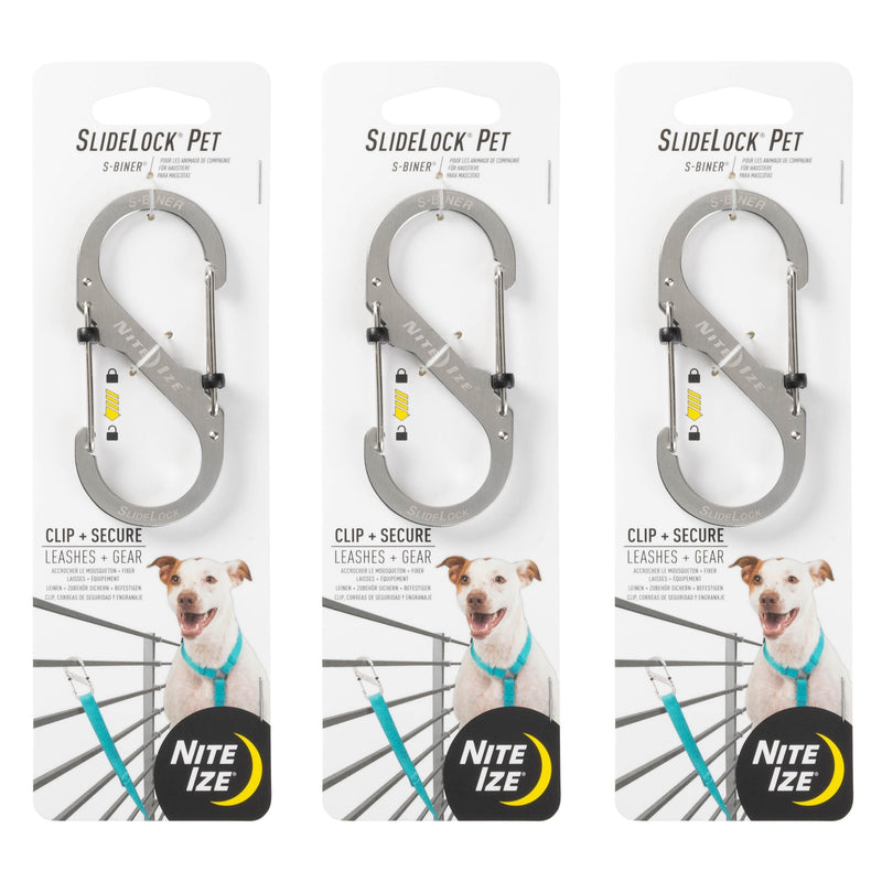 Nite Ize SlideLock Pet S-Biner - Stainless Steel Dual Carabiner for Securing Pets & Clipping Leashes - Lightweight Carabiner for Easily Attaching - S-Biner with Slide-to-Lock Feature - 3 Pack