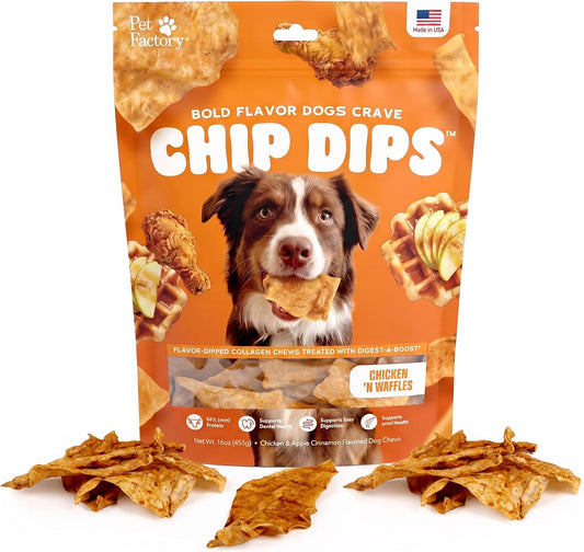 Pet Factory Chip Dips Flavor-Dipped Chicken N Waffles Dog Chews, Long Lasting Collagen Dog Chews for Aggressive Chewers,