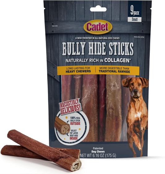 Cadet Bully Hide Sticks for Small Dogs, All-Natural Beef Pizzle, Limited-Ingredient Long-Lasting Dog Chews for Aggressiv