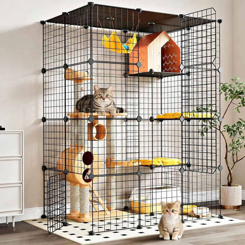 Oneluck Extra Large Cat Cage,4-Tier Catio, DIY Metal Cat Enclosure with Platforms,55 Inch Indoor Cat Cage for 1-3 Cats, 