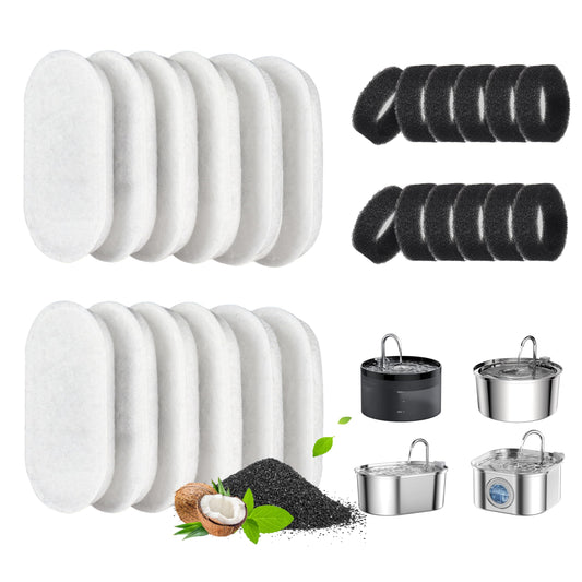 Cat Water Fountain Filter, 24 Pack Cat Fountain Filters, Cat Fountain Replacement Filters for 67oz/2L&108oz/3.2L Cat Water Fountain, Pet Water Fountain Filters (12 Filters&12 Sponges)