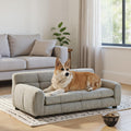 38" Dog Sofa Bed, Elevated Dog Bed with Backrest and Armrests, Soft Memory Foam Couches for Small and Medium-Sized Pets, Durable Linen Pet Couch Furniture, Beige