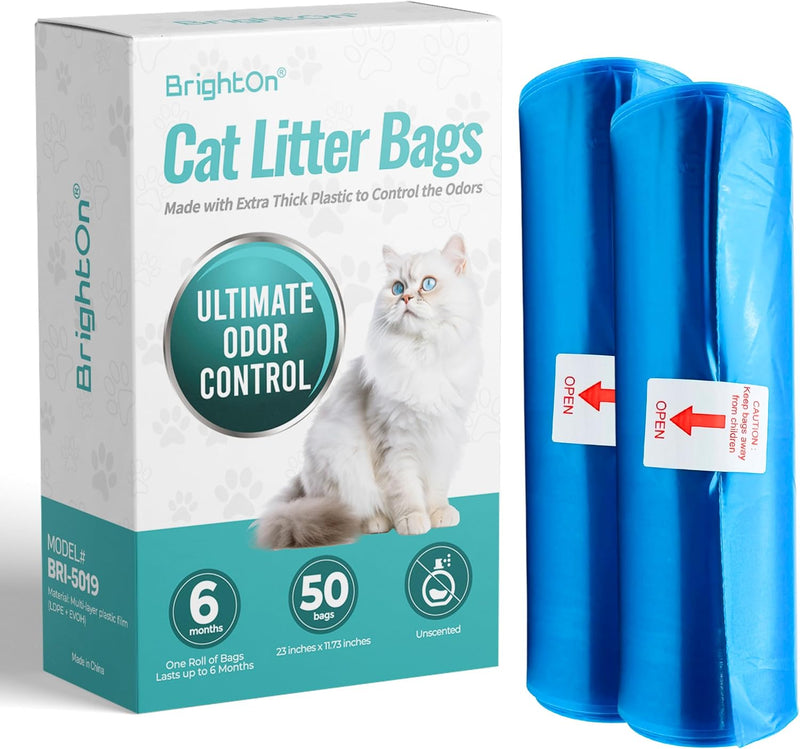 BrightOn 50 Litter Bag Refill Roll for Genie Easy Roll Litter Bin, Ultimate Odor Control, Unscented (50 Bags / 2 Rolls)