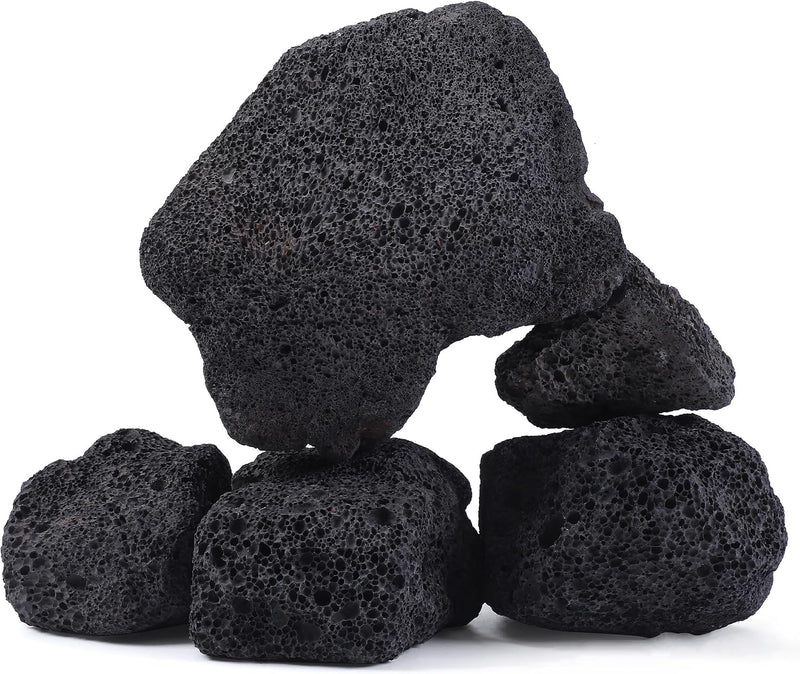 2.2-8.1 Inches Natural Black Lava Rock, 5 PCS Mixed Sizes Aquarium Rocks for Aquascaping, Terrariums, Reptile Tanks & Aq