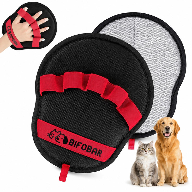 Bifobar Pet Hair Removal Glove - Red Magic Brush Electrostatic Mitt for Dogs & Cats, Reusable Grooming Gloves - Dog Hair Remover Tool with 5-Finger Design