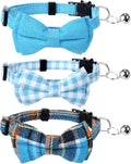 3pcs Bow Tie Cat Collar with Bells, Breakaway Bowtie Plaid Cat Collar, Soft Adjustable Bow Cats Collars for Kitten Puppy and Small Pets