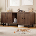 59 Inches Cat Litter Box Enclosure for 2 Cats, Hidden Litter Boxes Furniture with Cat Scratch Pad, Large Indoor Pet House with Double Room, Wooden TV Stand Side Table, Walnut