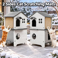 Insulated Outdoor Cat House Weatherproof for Feral Multi Cat, 2 Story Plastic Elevated Cat Shelter with Escape Door, Scratching Post, Stainless Steel Bowl, Grey 21.5" D x 21" W x 34" H