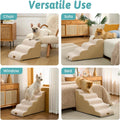COZY KISS Dog Stairs for Small Dogs 13" H, 3-Step Slope Curved Dog Steps for Couch, Chair or Bed, Sturdy Pet Stairs for Puppy, Older Cat, Cat Ladder with High Density Foam, 15.7x20x13 inch, Beige