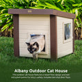 New Age Pet ECOFLEX Albany Outdoor Cat House - Weatherproof, Insulated, Elevated Floor, Dual Escape Doors, Easy Assembly, Moisture & Odor Resistant, 10-Year Warranty, Maple/Brown