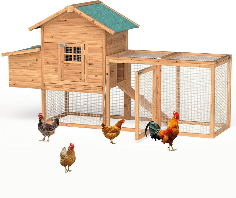 GOJOOASIS Wooden Chicken Coop for 2-5 Chickens Outdoor Wooden Hen House Poultry Pet Hutch for Backyard Outdoor w/Tray Ru