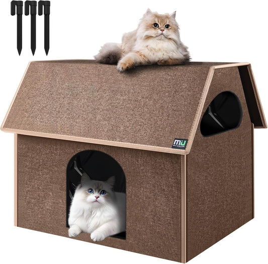 MIU Color Outdoor Cat House for Outdoor Cats，Foldable & Weatherproof,Brown