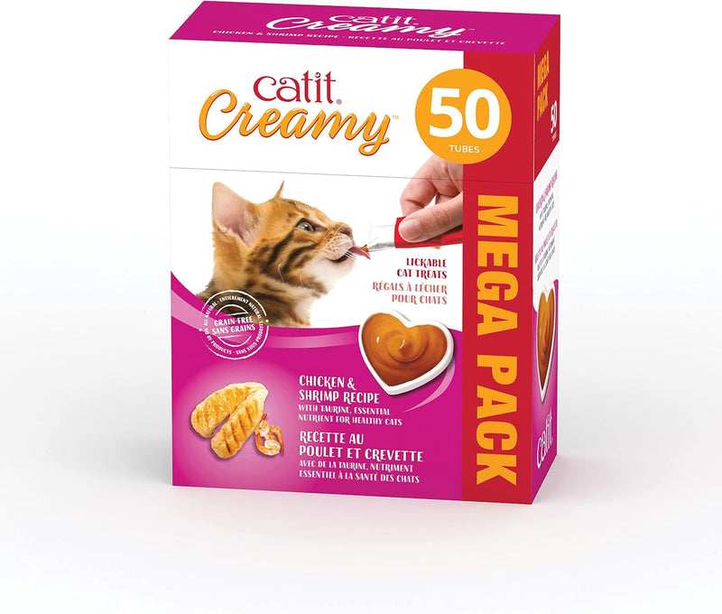 Catit Creamy Lickable Cat Treat, Chicken & Shrimp, 50 Pack, 0.5 Ounce