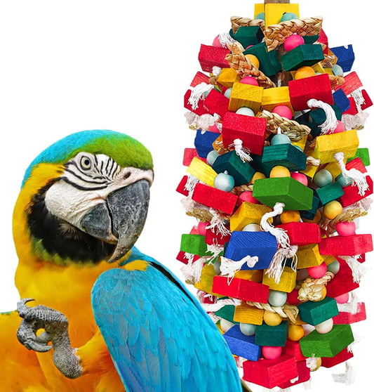 Extra Large Bird Toys for Macaws Cockatoos Amazons Chew - Natural Wood Parrot Chewing Toy with Foraging, Bird Cage Activ