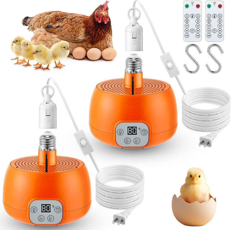 Enhon 2 Pack Chicken Coop Heater with Remote, Timing Heat Lamp for Chickens