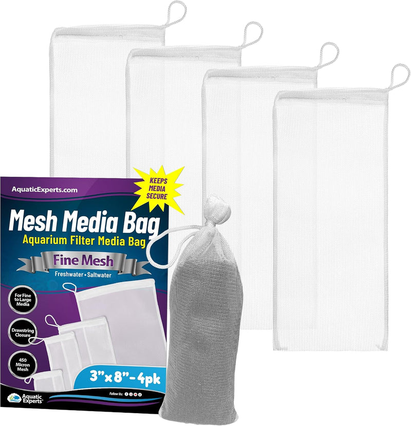 Aquatic Experts Fine Aquarium Media Bag, Durable Drawstring Bags for Fish Tank Filters, 450 Micron Mesh, (Fine, 3