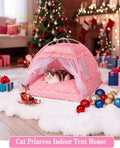 SEIMMIE Cat Princess Bed Tent House - Kitty Cute Beds Indoor,Small Dog House Indoor/Outdoor Cave Nest Bed Small Dog Tent for Cat,Puppy Tents (15.7"x15.7"x14.5"/Pink)