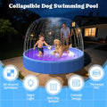 Pawtners Foldable Dog Pool with Sprinkler & RGB LED Light, 72" Collapsible Hard Plastic Swimming Pool for Small Large Dogs Cats and Kids, Portable Pet Bathing Tub Wading Pool for Backyard Camping Blue