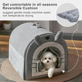 Jiupety Small Dog House Indoor, Cat House with Door Curtain Design, Puppy House with Reversible Washable Cushion, M Size Portable Pet Cave for 7-13 lb Cats and 5-11 lb Dogs, Non-Slip Bottom, Grey