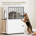 VKTO Cat Feeding Station, Dog Proof Cat Feeding Station with Scratching Post, Elevated Food Bowls with Stand, Cats Tree with Food Storage for Small Spaces, Pet House Furniture (White)