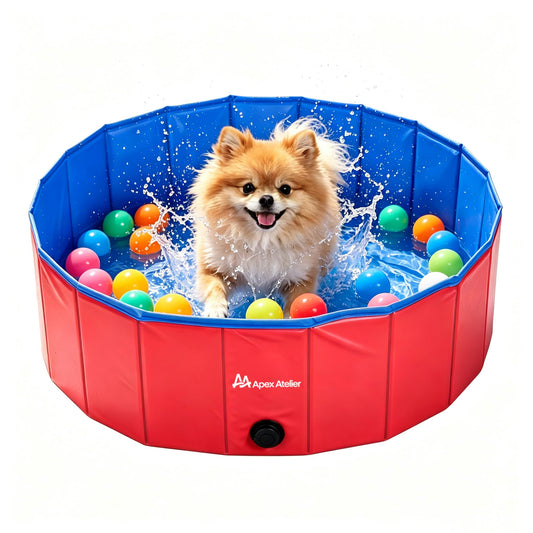 AAApex Atelier Foldable Dog Pet Bath Pool, Collapsible Dog Pet Pool, Bathing Tub Kiddie Pool Doggie Wading Pool for Puppy Small Medium Large Dogs Cats and Kids 32" (Red)