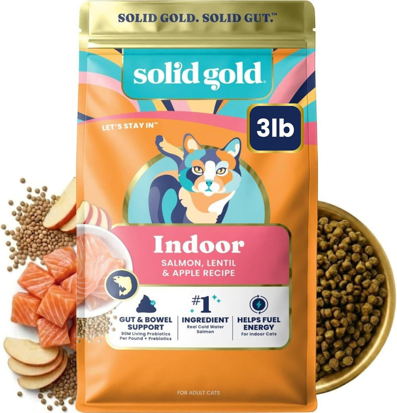 Solid Gold Indoor Salmon Dry Cat Food, High Fiber, Adult & Senior Cats, 3LB
