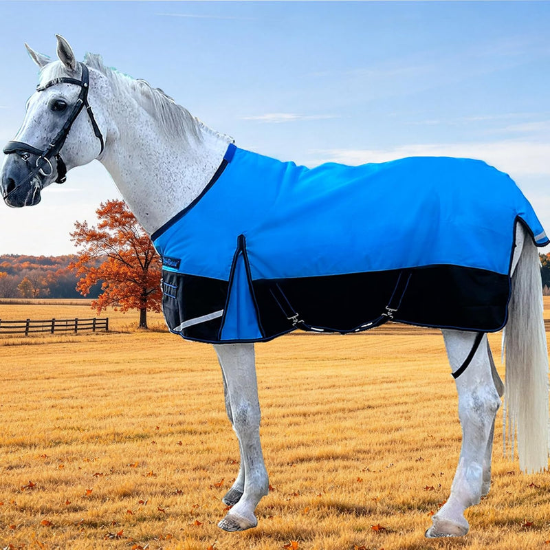 1200D Fall Horse Turnout Sheet (0g No Fill) Horse Blanket,Blue Black 66''