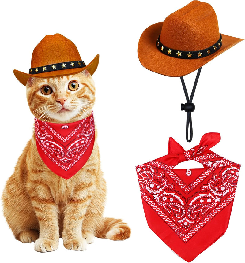 Pet Cowboy Costume, Cat Dog Halloween Costumes Halloween Pet Cat Dog Cowboy Hat with Bandana Scarf for Cats Small Dogs P