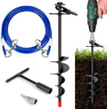 Dog Tie Out Stake, Heavy Duty 360°Swivel Dog Outside Lead Cable, Screw in Spike Auger Ground Stake Anchors with Power Nu