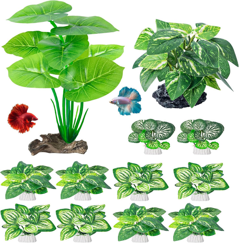CousDUoBe 12 Pcs Betta Fish Tank Decor，Silk Aquarium Plants Green Fish Tanks Decoration Plants, Aquarium Decorations Gre