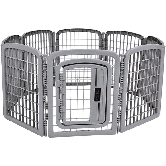 Amazon Basics 8-Panel Octagonal Plastic Dog Playpen, Indoor/Outdoor Pet Fence with Gate, Exercise Pen for Puppies and Small Animals, 28 inches, Grey