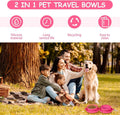 PNEUICALLY Collapsible Dog Water Bowl 2 in 1 Foldable Pet Food and Water Bowl Portable Cats Dishes with Carabiner Clip for Traveling Hiking Camping Walking (Pink)