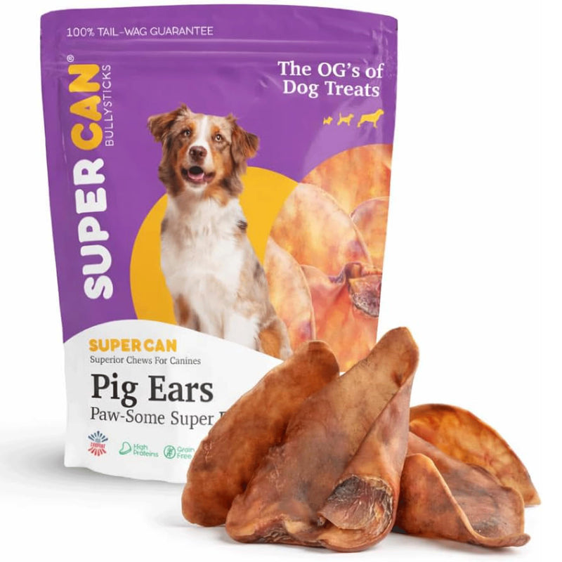 SUPERCAN BULLYSTICKS Pig Ears for Dogs (20 Count) | All Natural Healthy Dog Treats for Large, Medium and Small Dogs | Natural Chews Alternative to Rawhide | Long Lasting Chews