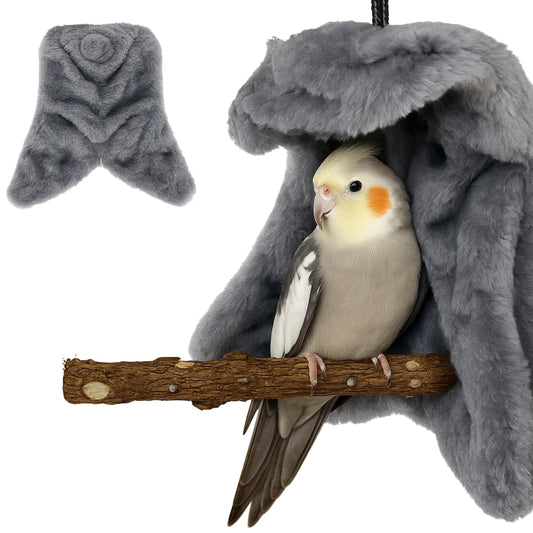 KNUTI Bird Corner Fleece Blanket – Soft Cozy Cage Liner for Parrots, Conures, Cockatiels & Small Birds – 6-Inch Gray Hammock Snuggle Hut – Winter Warm Bird Cage Accessory (Large)