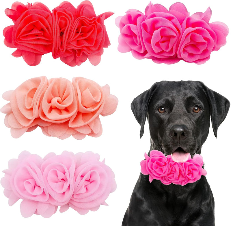 4PCS Dog Collar Flower Pink Attachment Bow Slider Charm for Large Dog