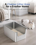 High-Sided Stainless Steel Cat Litter Box, Low Entry, Odor-Free, Non-Stick