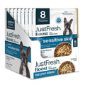 JustFoodForDogs JustFresh Boost Sensitive Skin Dog Food Toppers for Immune Support and Healthy Coat, Human-Grade Fresh Pet Meal Booster, 8 oz Pouches - 8 Pack