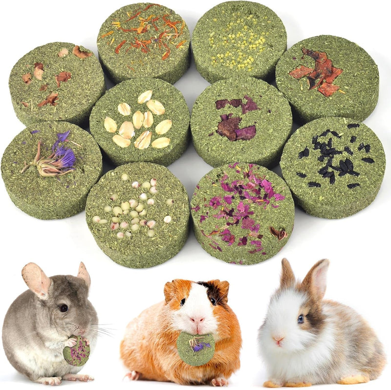 ERKOON Treats Rabbit Toys, 100% Edible Premium Timothy Hay Chew A Blocks for Rabbits, Chinchilla Treats, Chew Toys for T