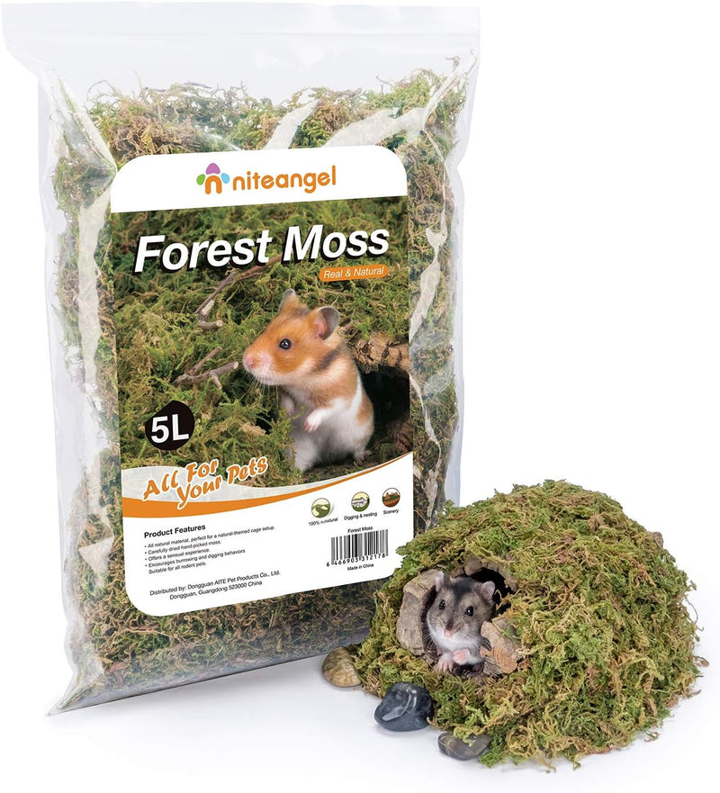 Niteangel 5L Forest Moss Soft Natural Moss Bedding Nesting for Dwarf Syrian Hamsters, Gerbils, mices, Degus or Other Sma