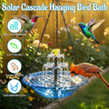 Solar Cascade Hanging Bird Bath Fountain, 3-Tier Hanging Solar Bird Bath with Detachable Solar Panel, 5ft Extension Cord