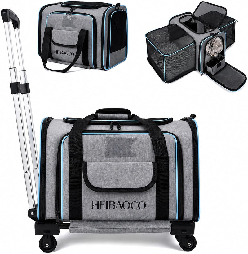 Expandable Pet Carrier with Wheels for Cats & Small Dogs, Air Travel Bag
