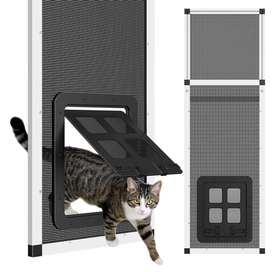 Vertical Ventilated Cat Door for Window, Fits 31"-42" Height Window, 2-Min Install | Aluminum Frame + Stainless Steel Mesh | Breathable Bug-Proof Window Cat Door Insert, Adjustable Pet Door Window
