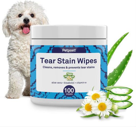 Petpost Tear Stain Remover Wipes for Dogs | 100 Count Gentle Eye Wipes with Juniper Berry & Coconut | Dog Face Wipes for